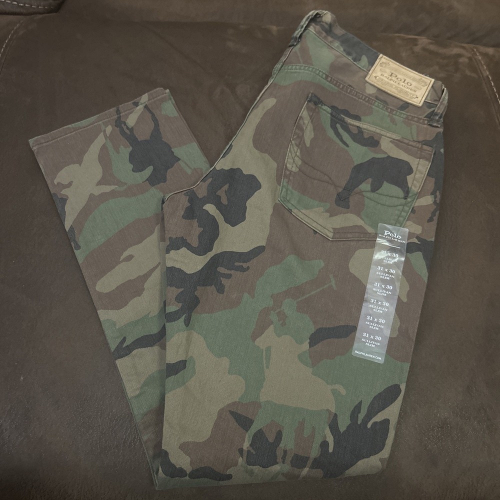 Polo Ralph Lauren Camo Sullivan Slim Jeans Mens 31X30 Green Hidden Polo Player